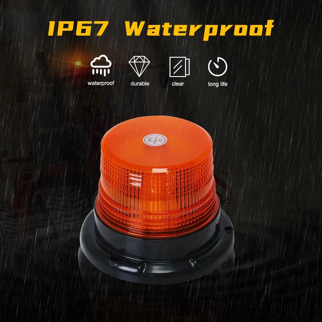 Magnetic Roof LED Strobe Beacon | Amber | 12V 24V | Universal Vehicle Mount