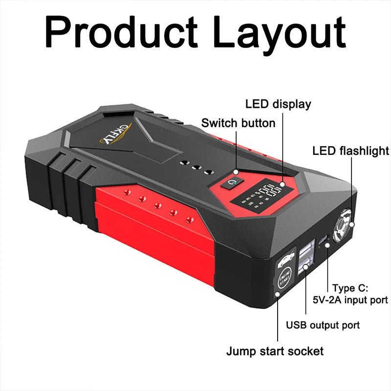 3000A–4000A Portable Car Jump Starter | Power Bank | Petrol & Diesel