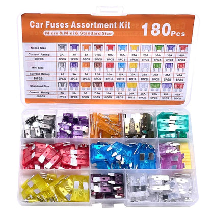 180 Piece Car Fuse Assortment Kit | Mini Blade Standard Micro | 5A-30A | with Fuse Puller