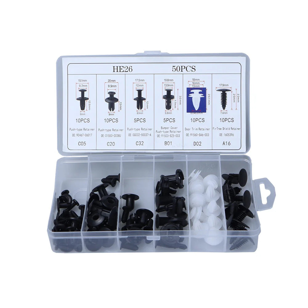 Car Body Panel Retainer Clips | Push Rivet Fastener Kit | Mixed Sizes | With Trim Tools