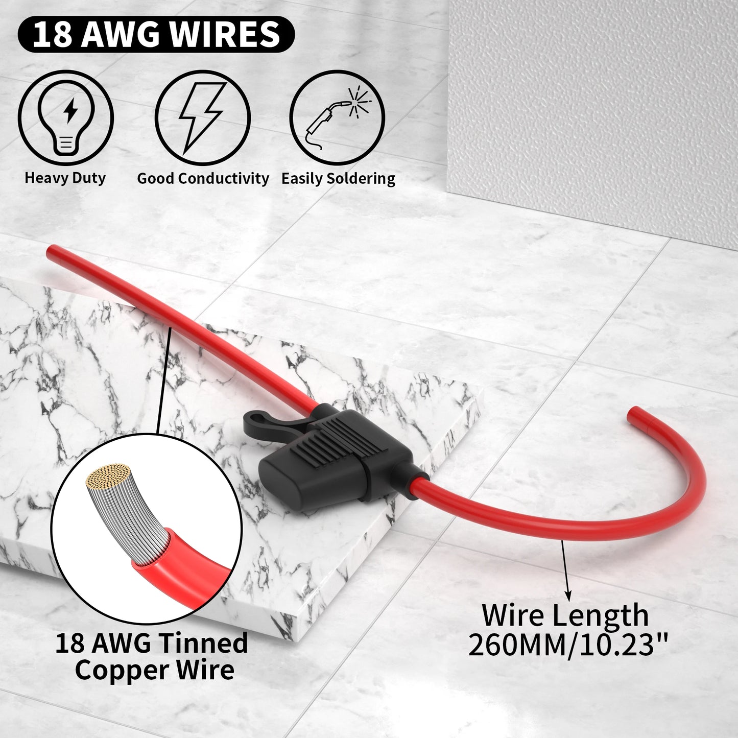 Inline Blade Fuse Holder | ATC/ATO | 12V | 18 AWG | 5 & 15 Pack