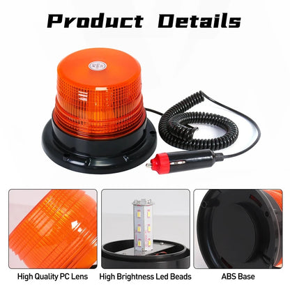 Magnetic Roof LED Strobe Beacon | Amber | 12V 24V | Universal Vehicle Mount