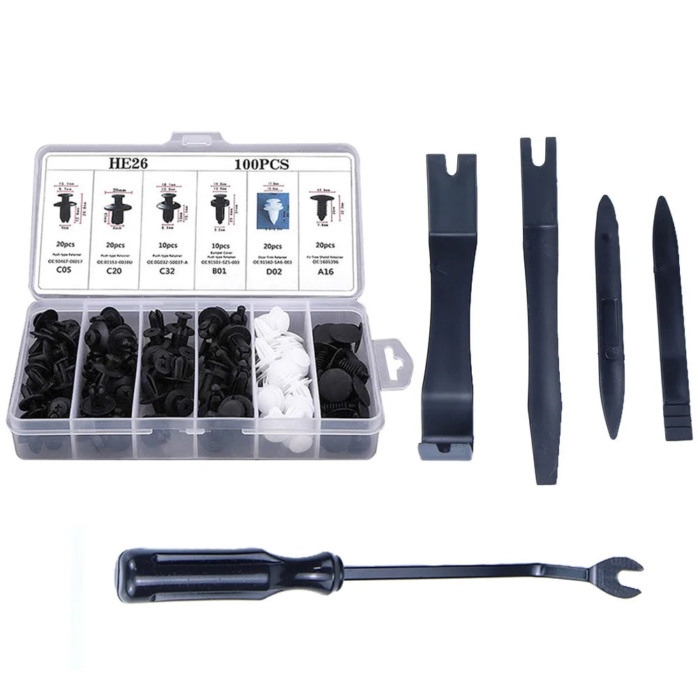 Car Body Panel Retainer Clips | Push Rivet Fastener Kit | Mixed Sizes | With Trim Tools
