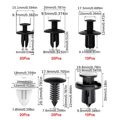 Car Body Panel Retainer Clips | Push Rivet Fastener Kit | Mixed Sizes | With Trim Tools
