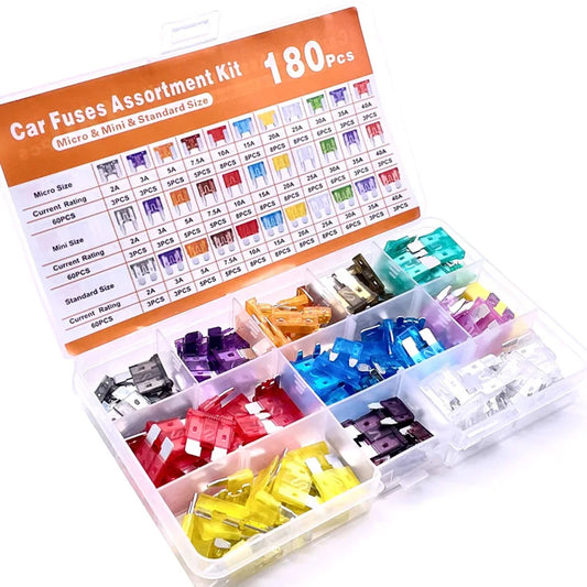 180 Piece Car Fuse Assortment Kit | Mini Blade Standard Micro | 5A-30A | with Fuse Puller