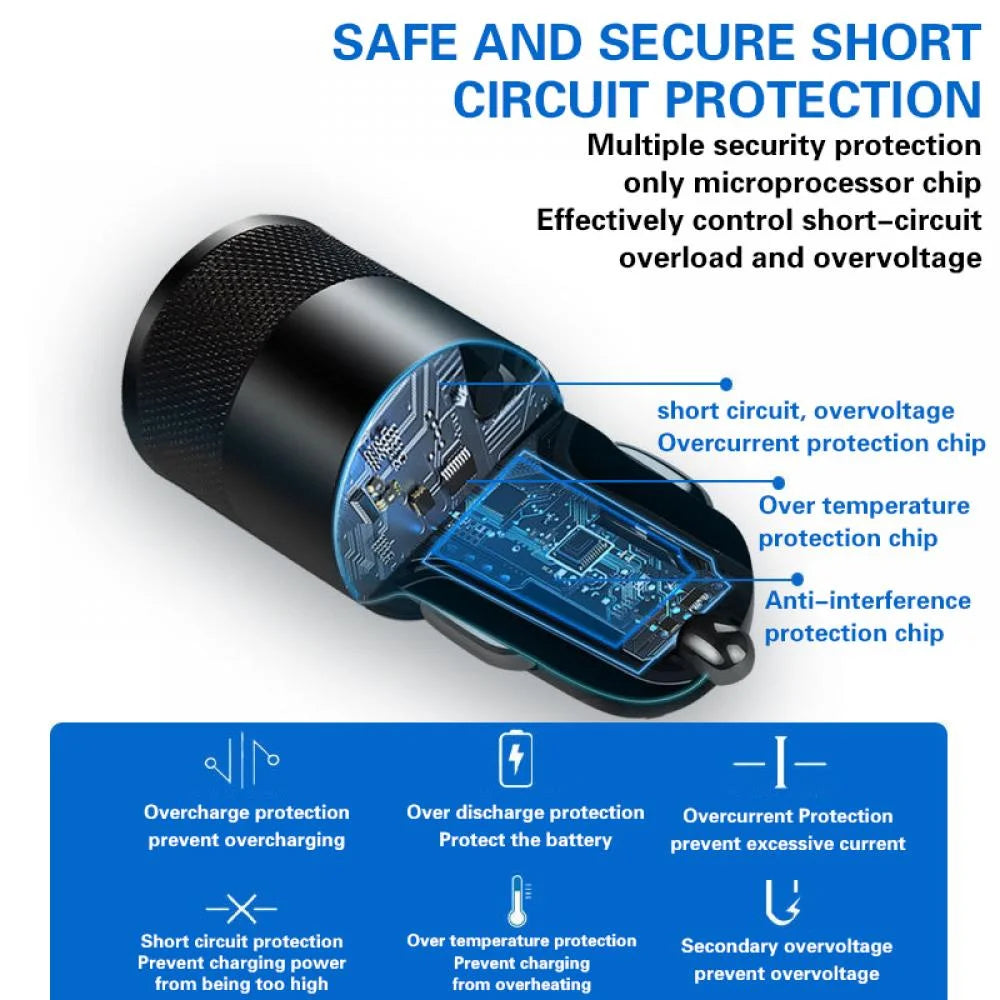 66W Dual Port USB Car Charger | USB-C Fast Charge | 12V Cigarette Lighter Adapter
