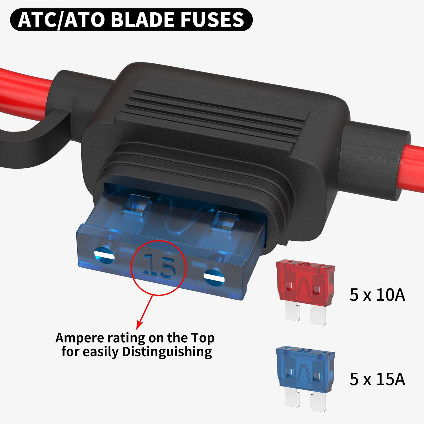 Inline Blade Fuse Holder | ATC/ATO | 12V | 18 AWG | 5 & 15 Pack