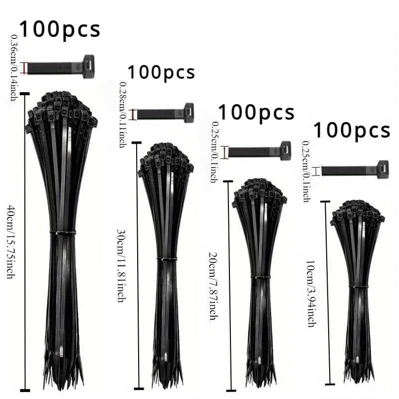 Black UV Resistant Cable Ties | Self-Locking Nylon | 100 Pack | 4 Sizes