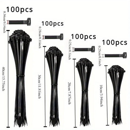 Black UV Resistant Cable Ties | Self-Locking Nylon | 100 Pack | 4 Sizes
